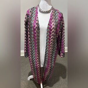 G by Giuliana Black Label boho Crochet Lace Knit cardigan XL pink